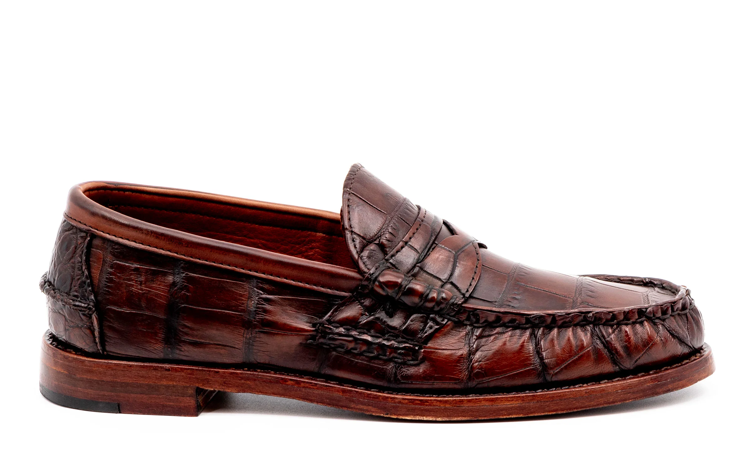Jacob American Alligator Penny Loafers - Antique Chestnut - Image 3