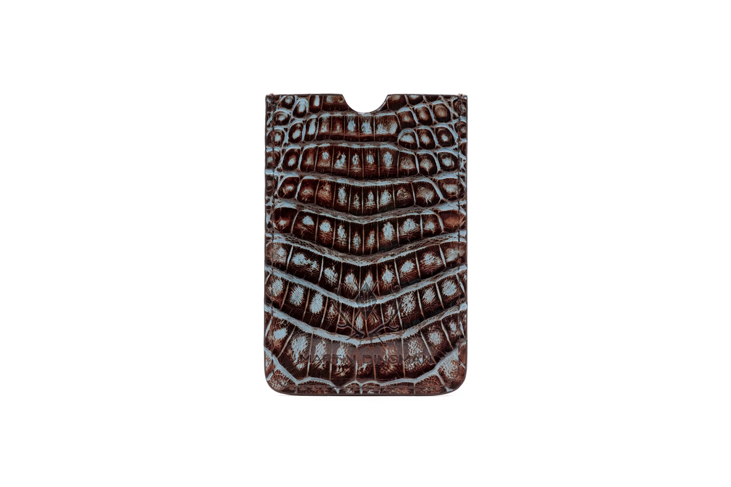 Jayden Genuine Crocodile Pull Tab Card Case - Brown/Blue - Image 3