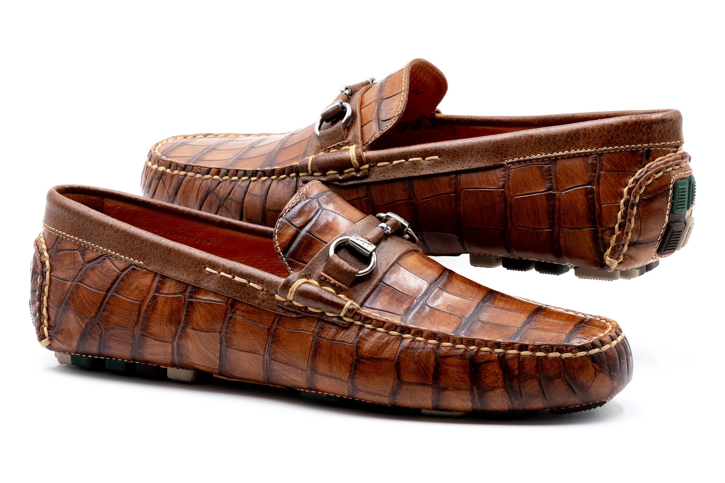 Monte Carlo Alligator Grain Horse Bit Driving Loafers - Chestnut - Image 4