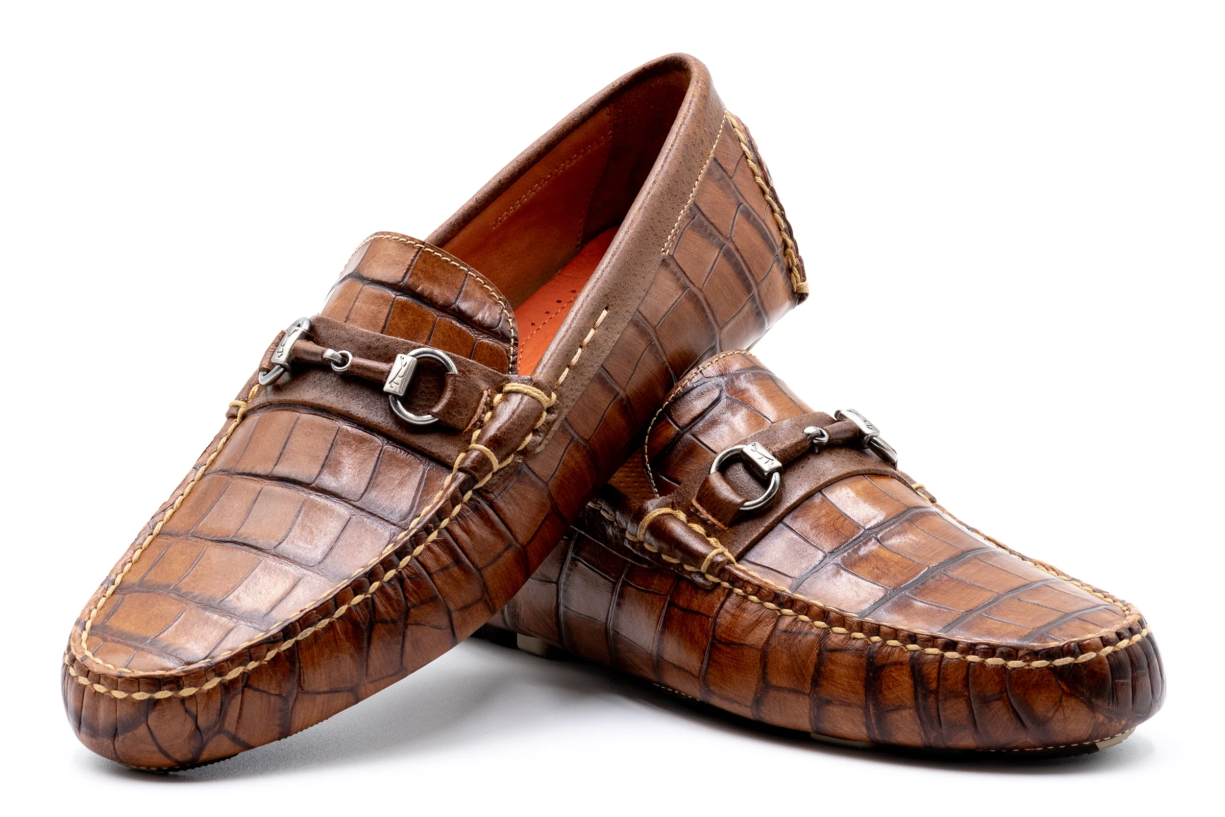 Monte Carlo Alligator Grain Horse Bit Driving Loafers - Chestnut - Image 5