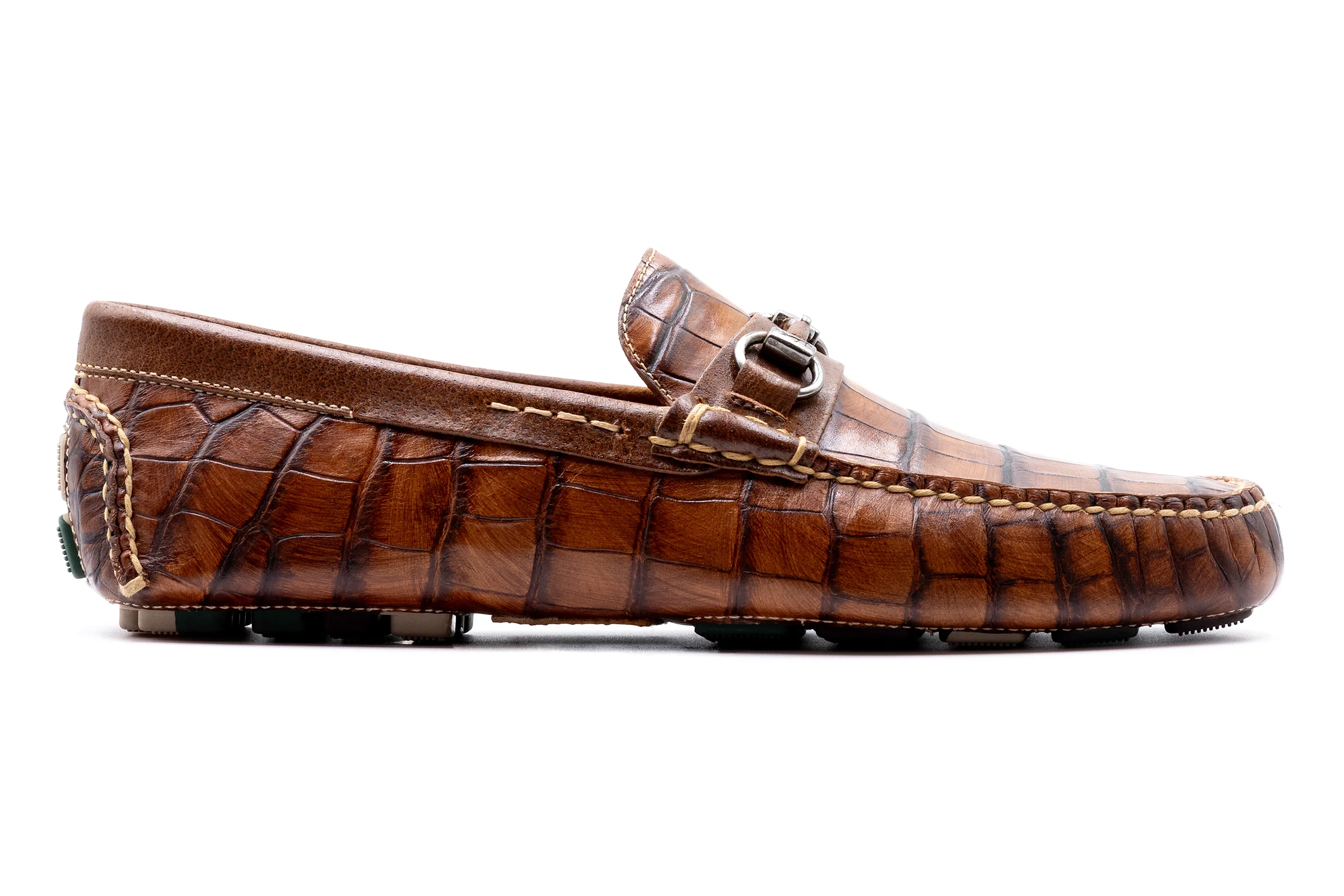 Monte Carlo Alligator Grain Horse Bit Driving Loafers - Chestnut - Image 6