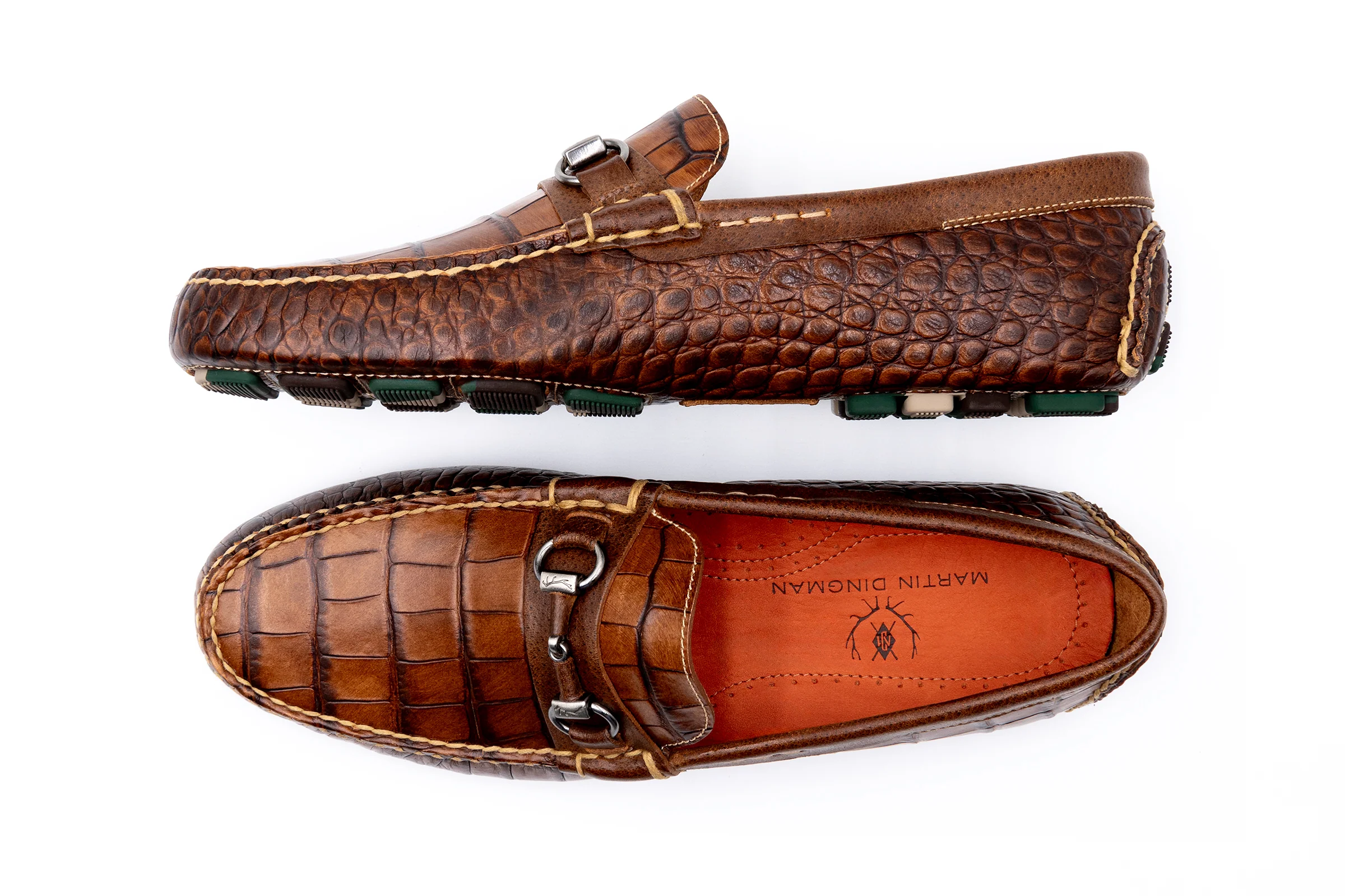 Monte Carlo Alligator Grain Horse Bit Driving Loafers - Chestnut - Image 7