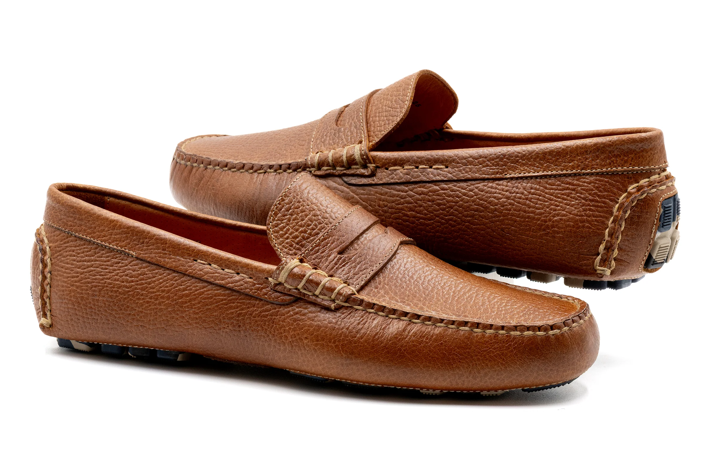 Monte Carlo Water Buffalo Pebble Grain Penny Loafers - Saddle Tan - Image 3