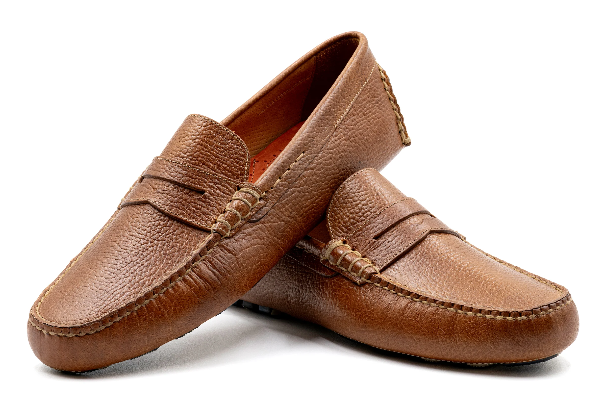 Monte Carlo Water Buffalo Pebble Grain Penny Loafers - Saddle Tan - Image 4