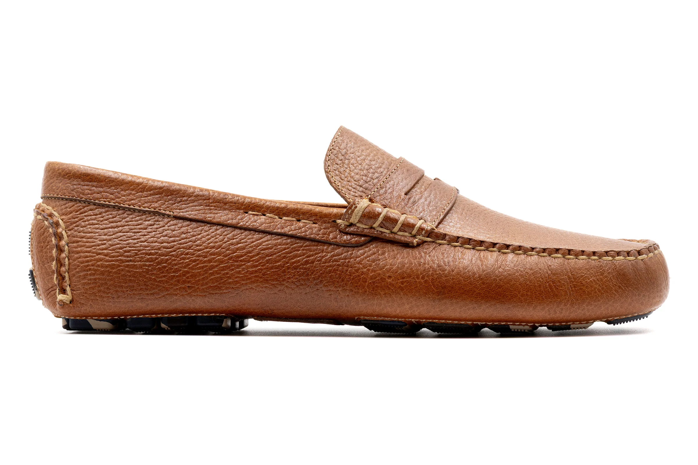 Monte Carlo Water Buffalo Pebble Grain Penny Loafers - Saddle Tan - Image 5