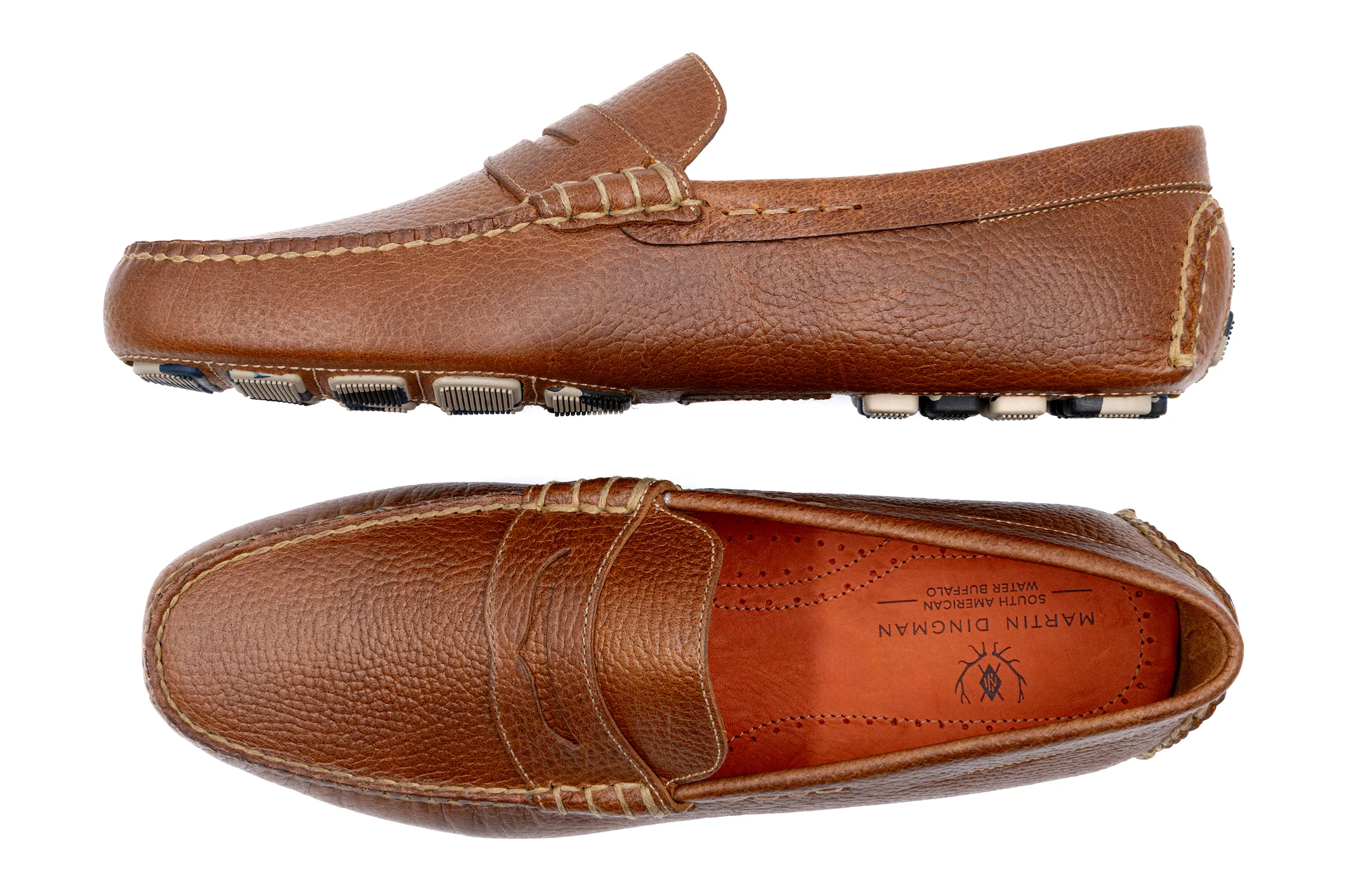 Monte Carlo Water Buffalo Pebble Grain Penny Loafers - Saddle Tan - Image 6