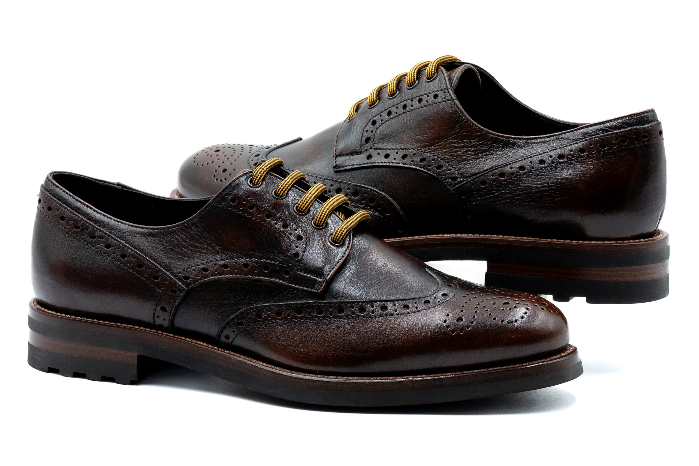 Napoli Italian Saddle Leather Wingtip - Blackened Chestnut - Image 3