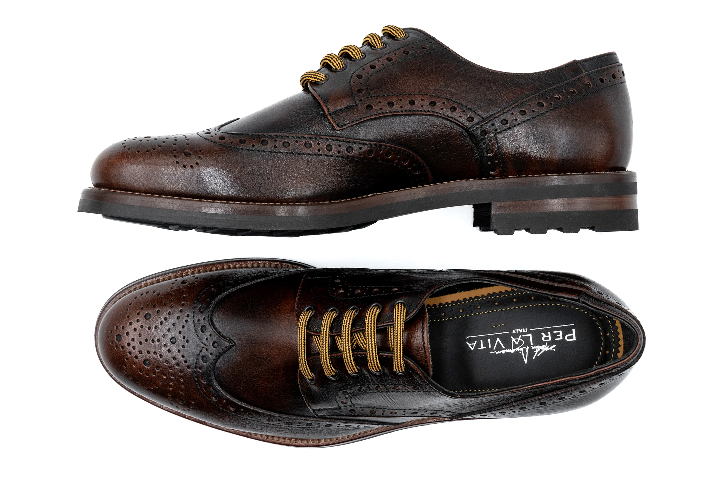 Napoli Italian Saddle Leather Wingtip - Blackened Chestnut - Image 5