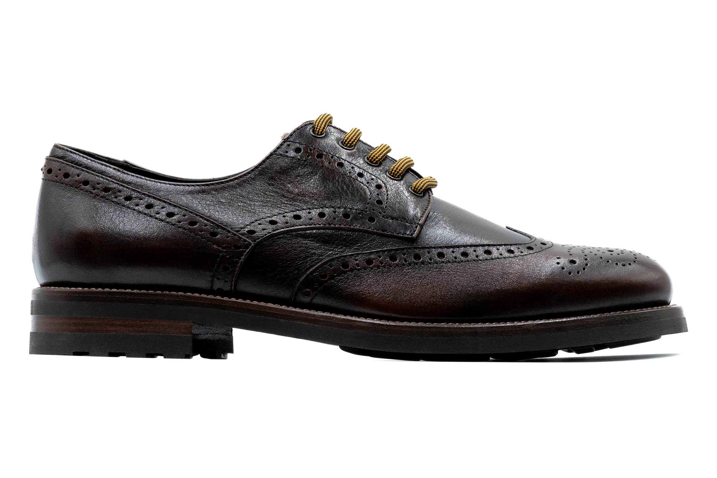 Napoli Italian Saddle Leather Wingtip - Blackened Chestnut - Image 7