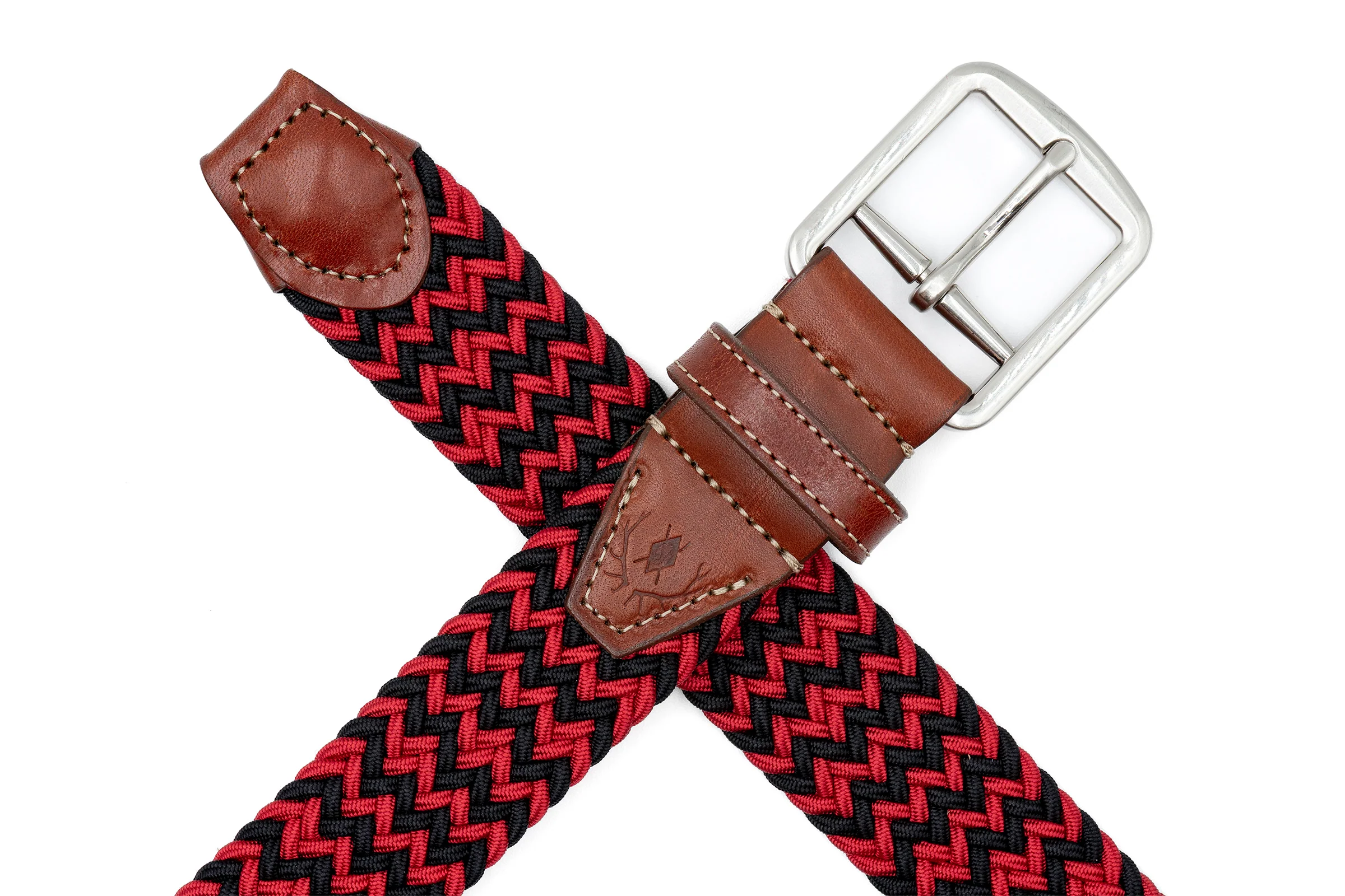 Collegiate Newport Woven Italian Rayon Elastic Belt - Black/Red - Image 3