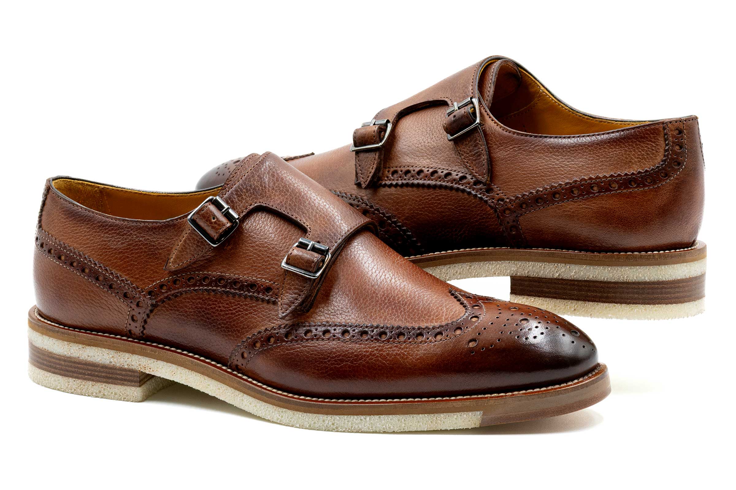 Tuscan Italian Calf Leather Double Monk Wingtip - Sienna - Image 3