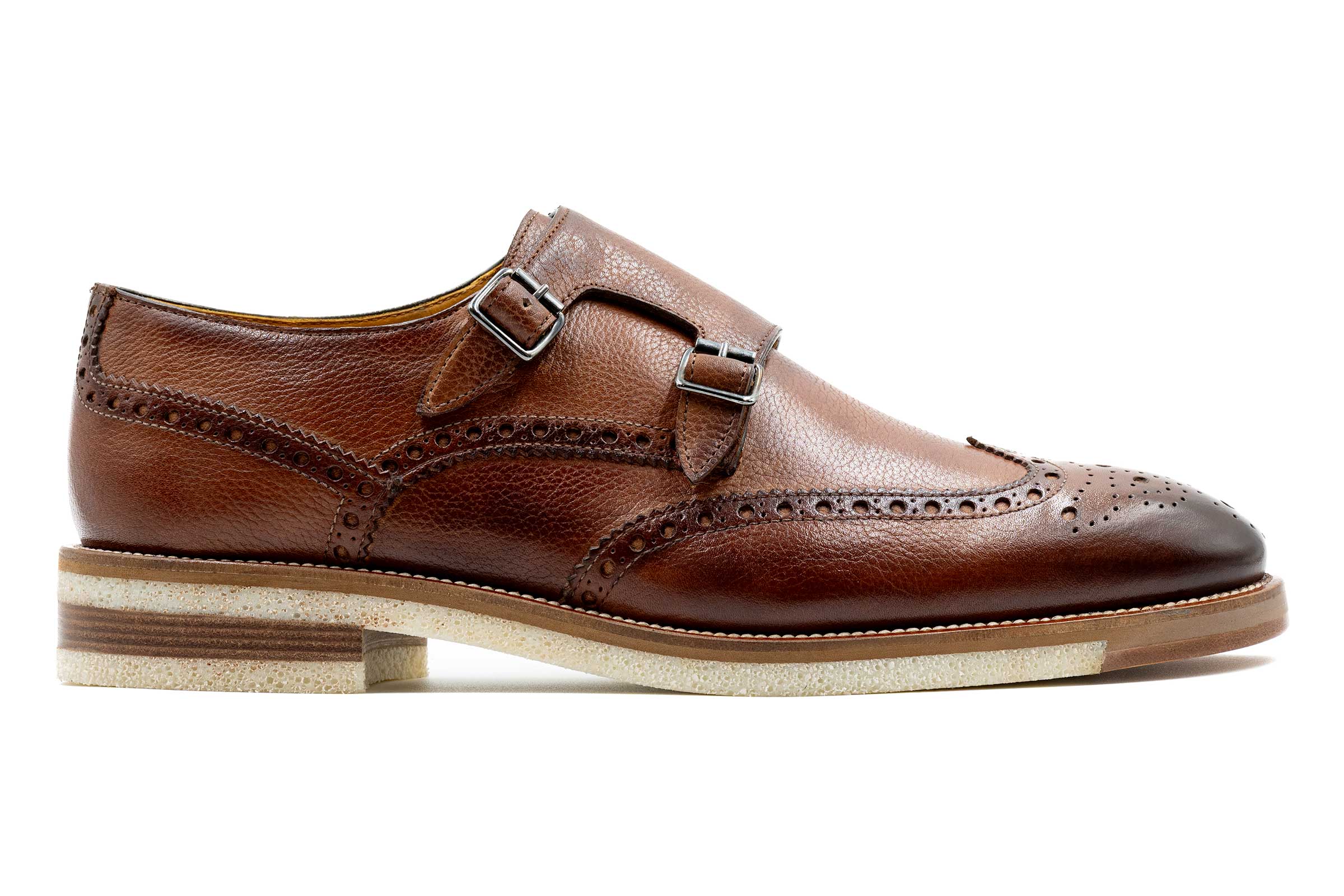 Tuscan Italian Calf Leather Double Monk Wingtip - Sienna - Image 4