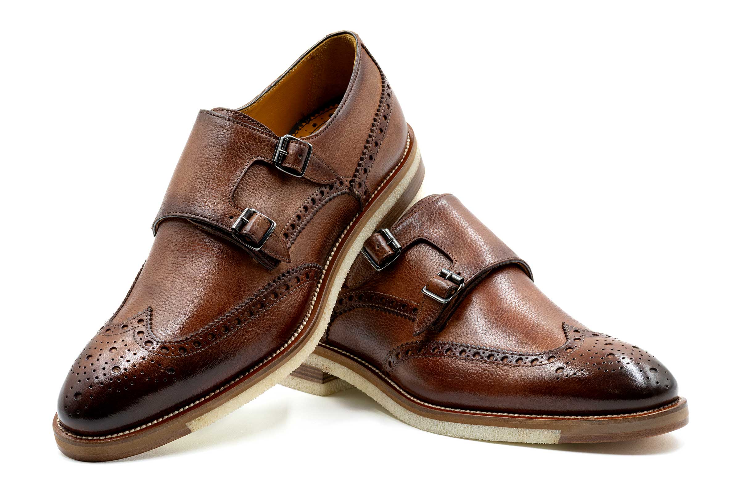 Tuscan Italian Calf Leather Double Monk Wingtip - Sienna - Image 5