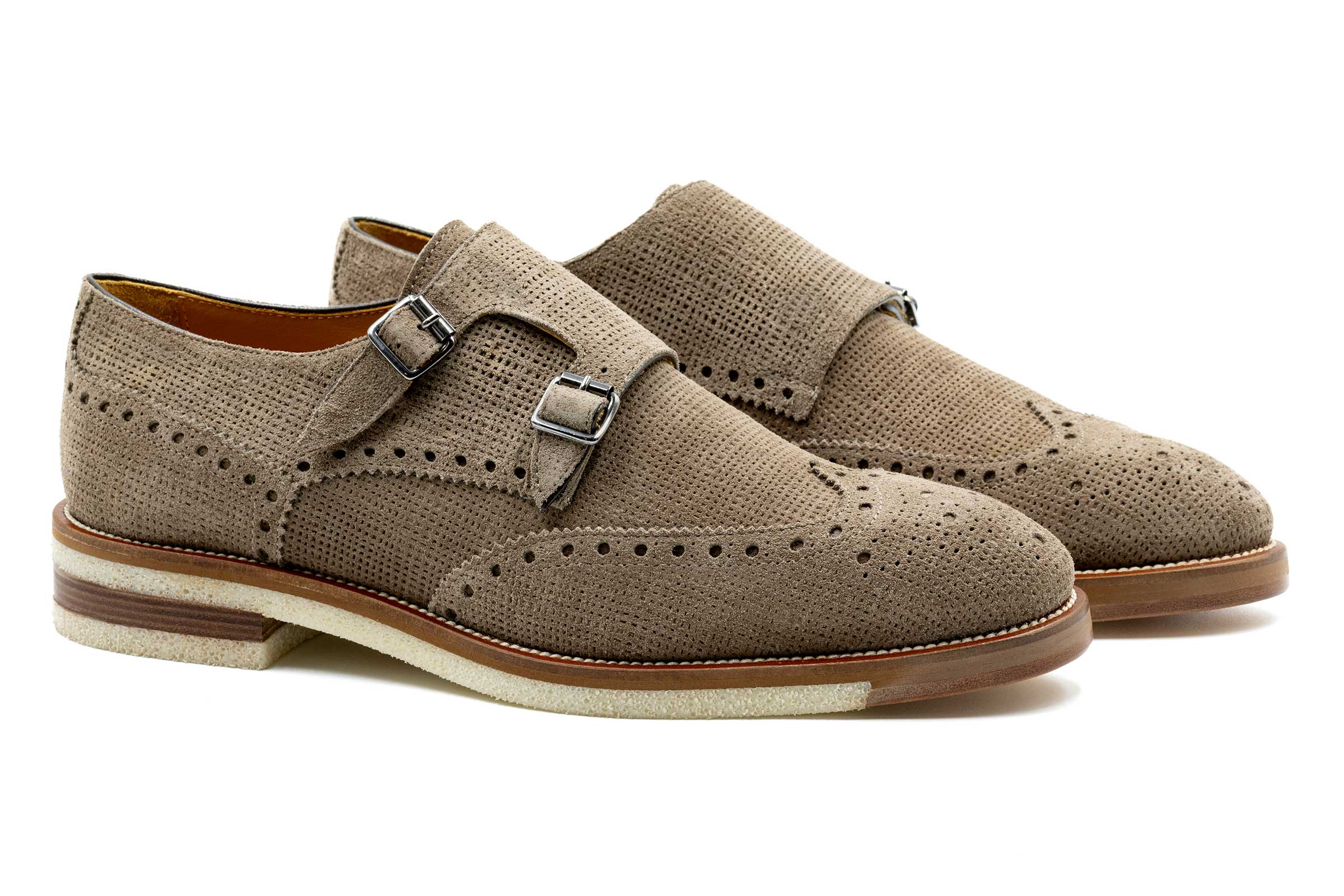 Tuscan Italian Suede Double Monk Wingtip - Grigio - Image 3