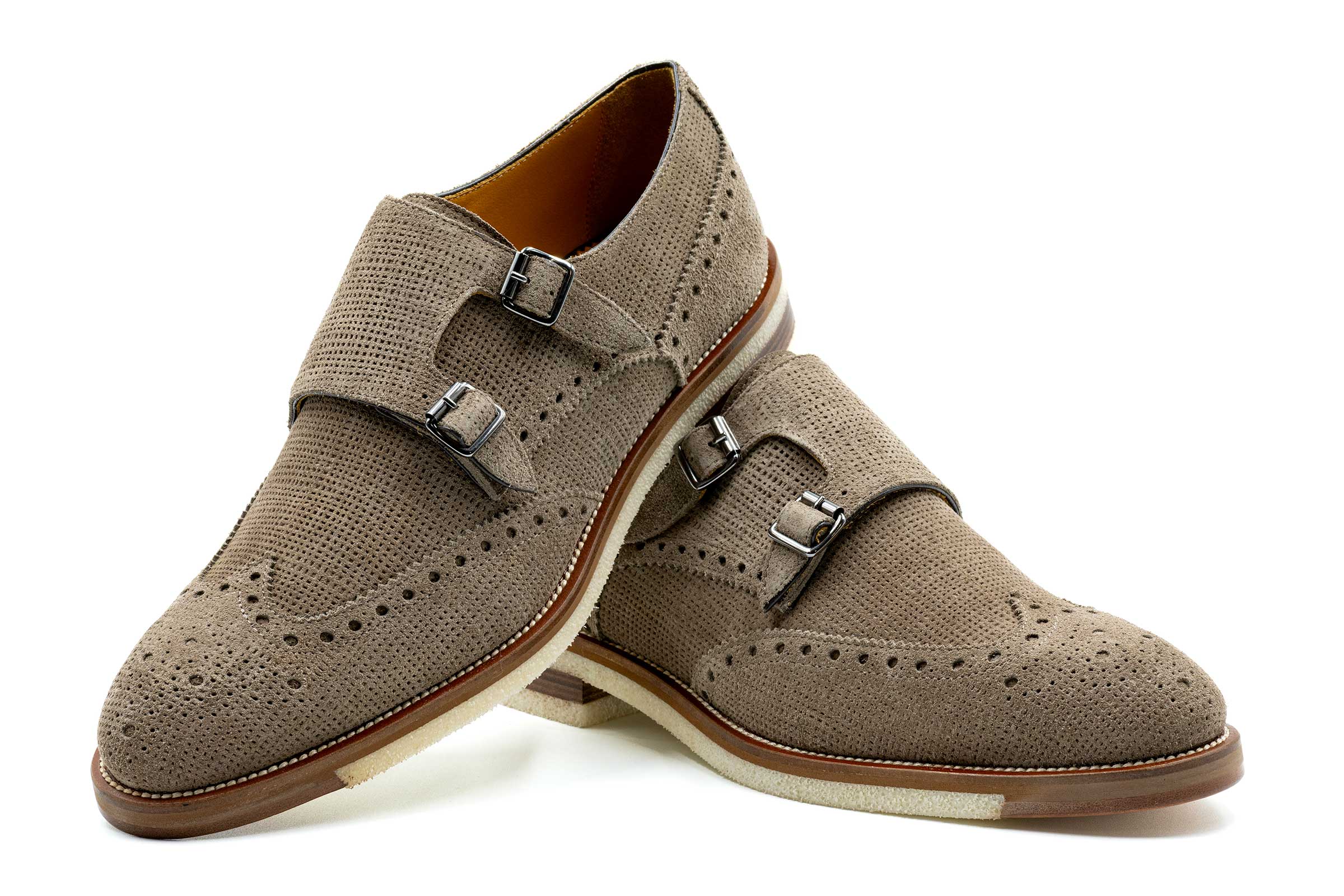 Tuscan Italian Suede Double Monk Wingtip - Grigio - Image 4