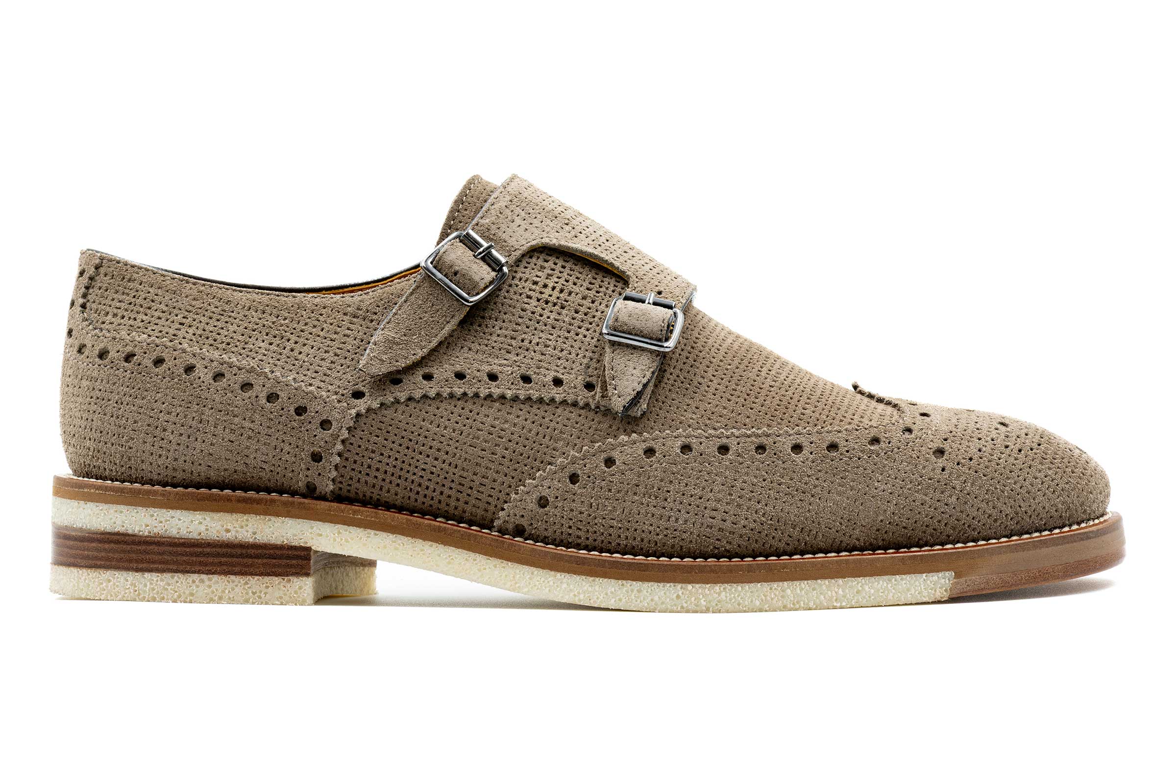 Tuscan Italian Suede Double Monk Wingtip - Grigio - Image 5